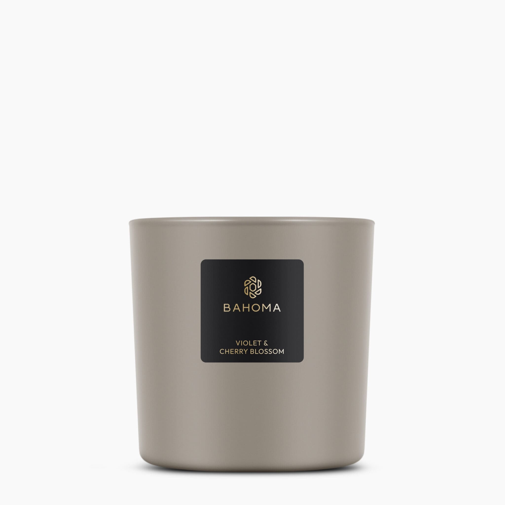 Fragranced-XL-Candle-product-picture-violet-and-cherry-blossom-mocca-transluscent-vessel-mocca-wax-black-label-gold-branding