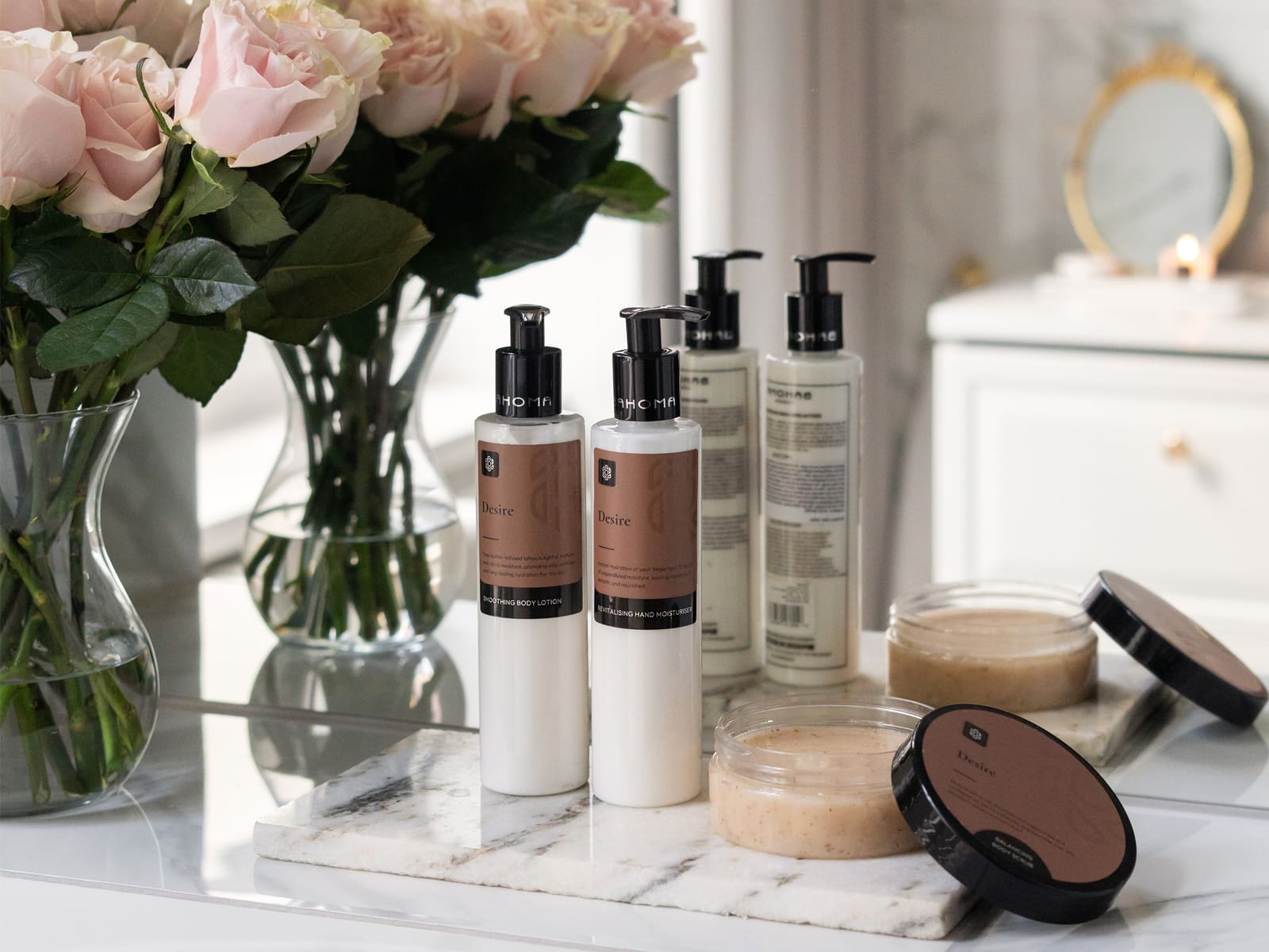balancing-body-scrub-desire-with-moisturisers-in-bathroom