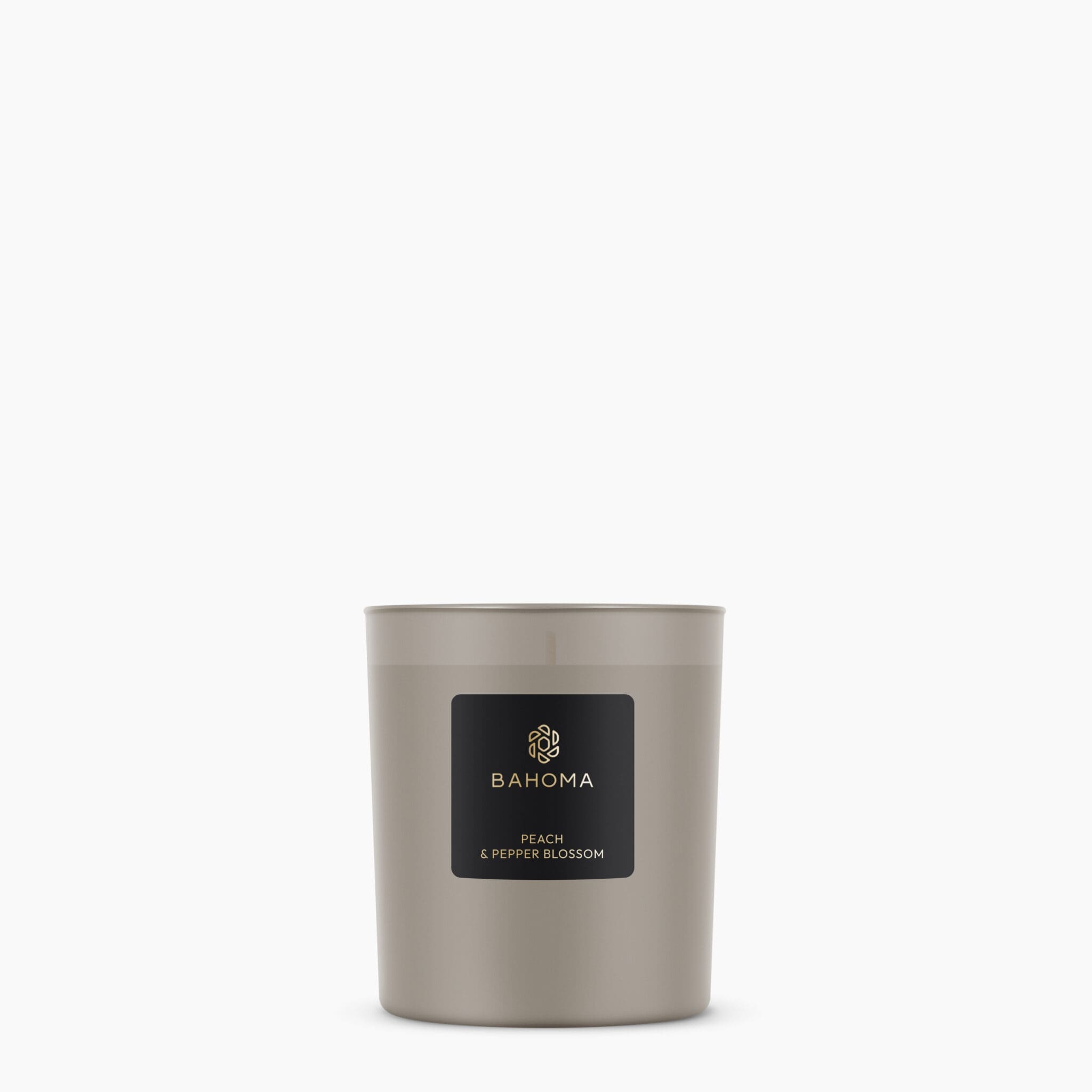 luxury-scented-candle-in-a-box-peach-and-pepper-blossom-product-picture-mocca-taupe-satin-glass-vessel-mocca-taupe-wax-black-label-gold-branding