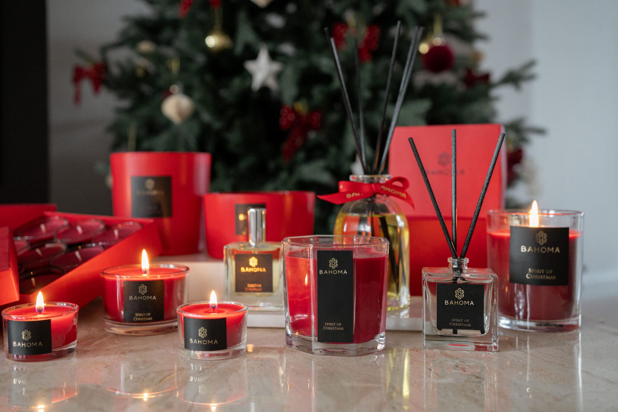Large Red Fragrance Candle in Christmas Festive setting
