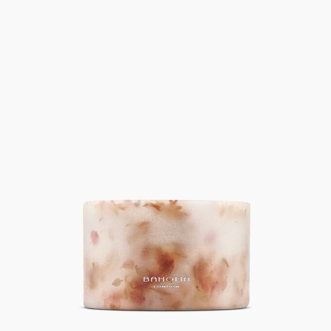 Cherry Blossom Scented Small Pillar Candle from the Botanical Collection with real cherry blossom petals embedded in the wax.