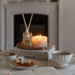 Cherry Blossom Scented Small Pillar Candle styled in real life setting