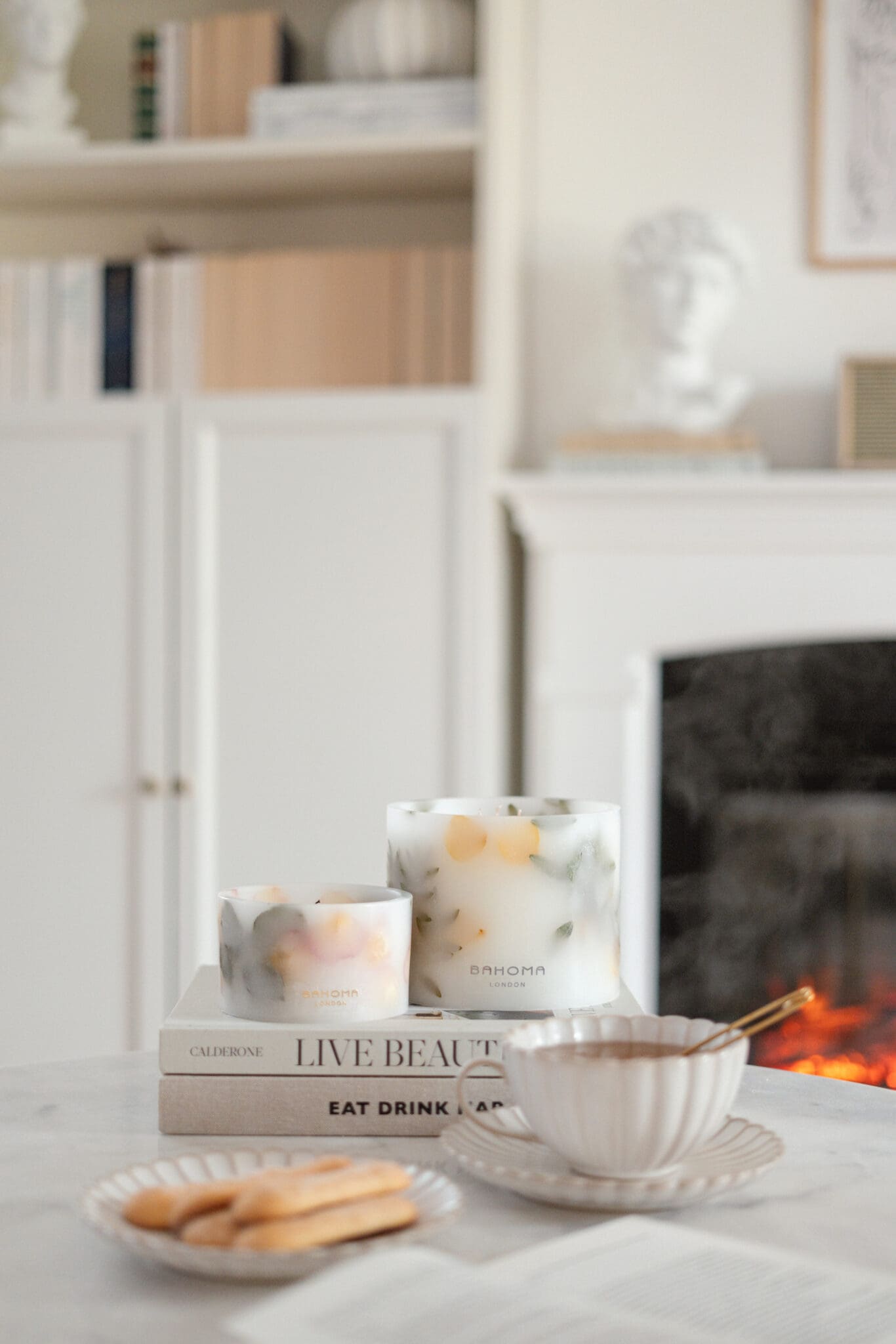 Amalfi Coast Scented Grand Pillar Candle in a minimalist lifestyle setting.