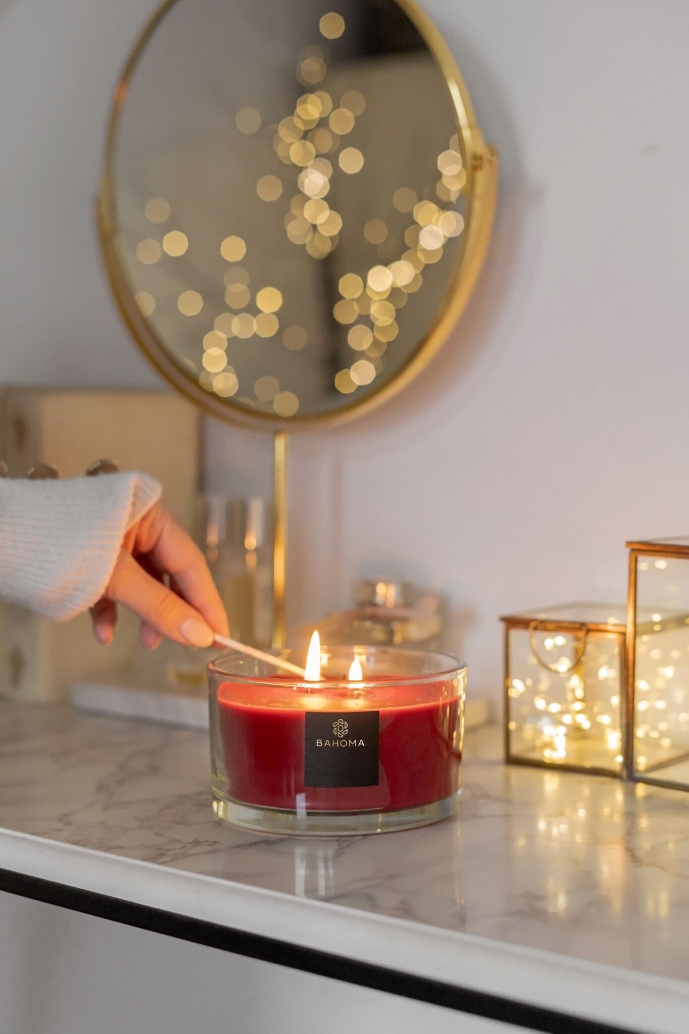 Lighting Bahoma red 3-wick Christmas candle – Festive atmosphere