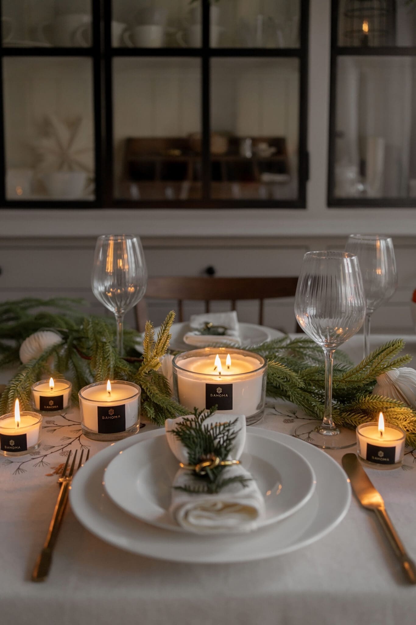 Noel Noel white nine lights mini candles in table setting