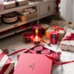 Red Christmas Large Fragrance Candle in Festive setting