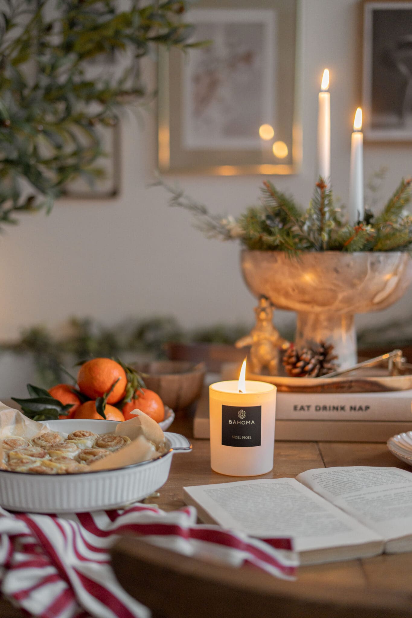 Festive White Large Fragrance Candle in lifestyle setting