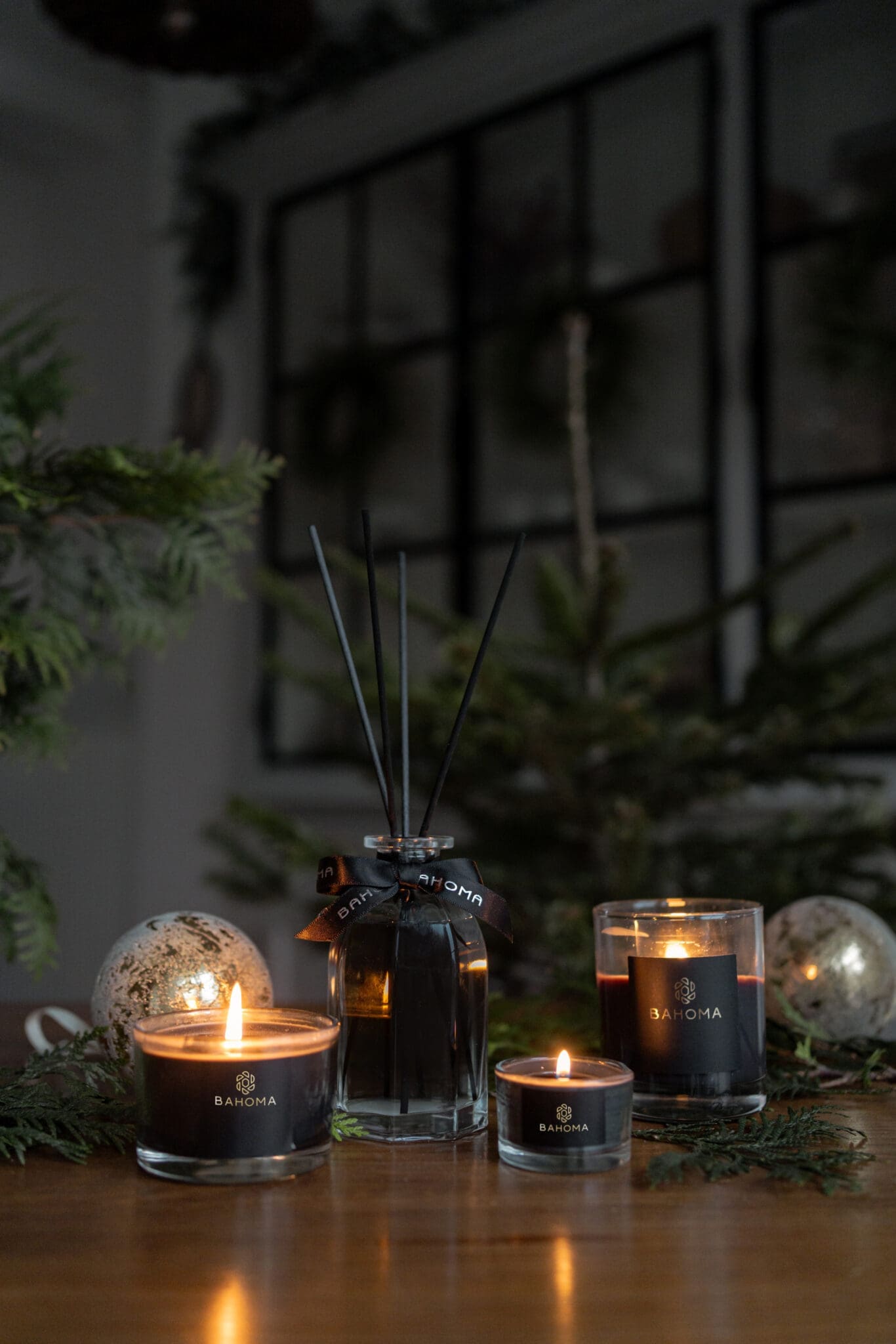 Black wax Silent Night nine lights mini candles in lifestyle environment