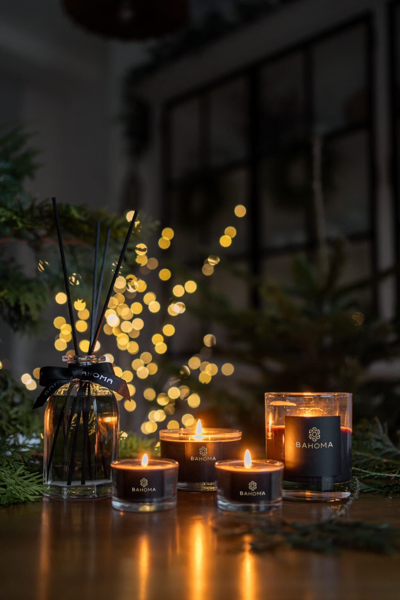 Black wax Silent Night nine lights mini candles table setting