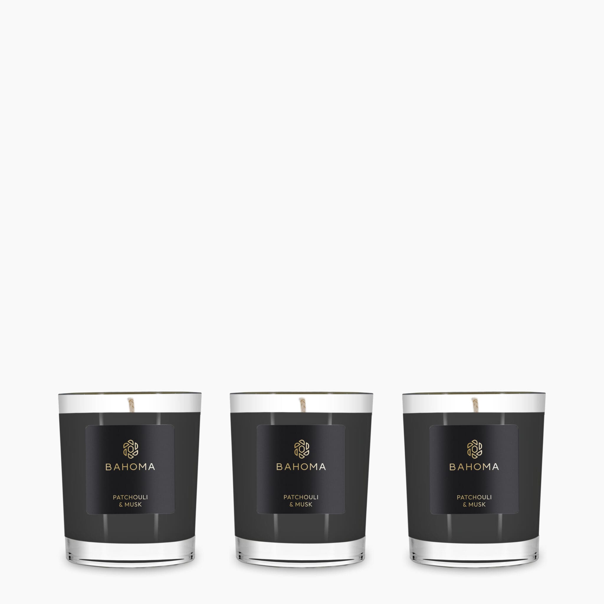 Set 3 x Travel Candle in a box - Patchouli & Musk - Obsidian Collection - front view