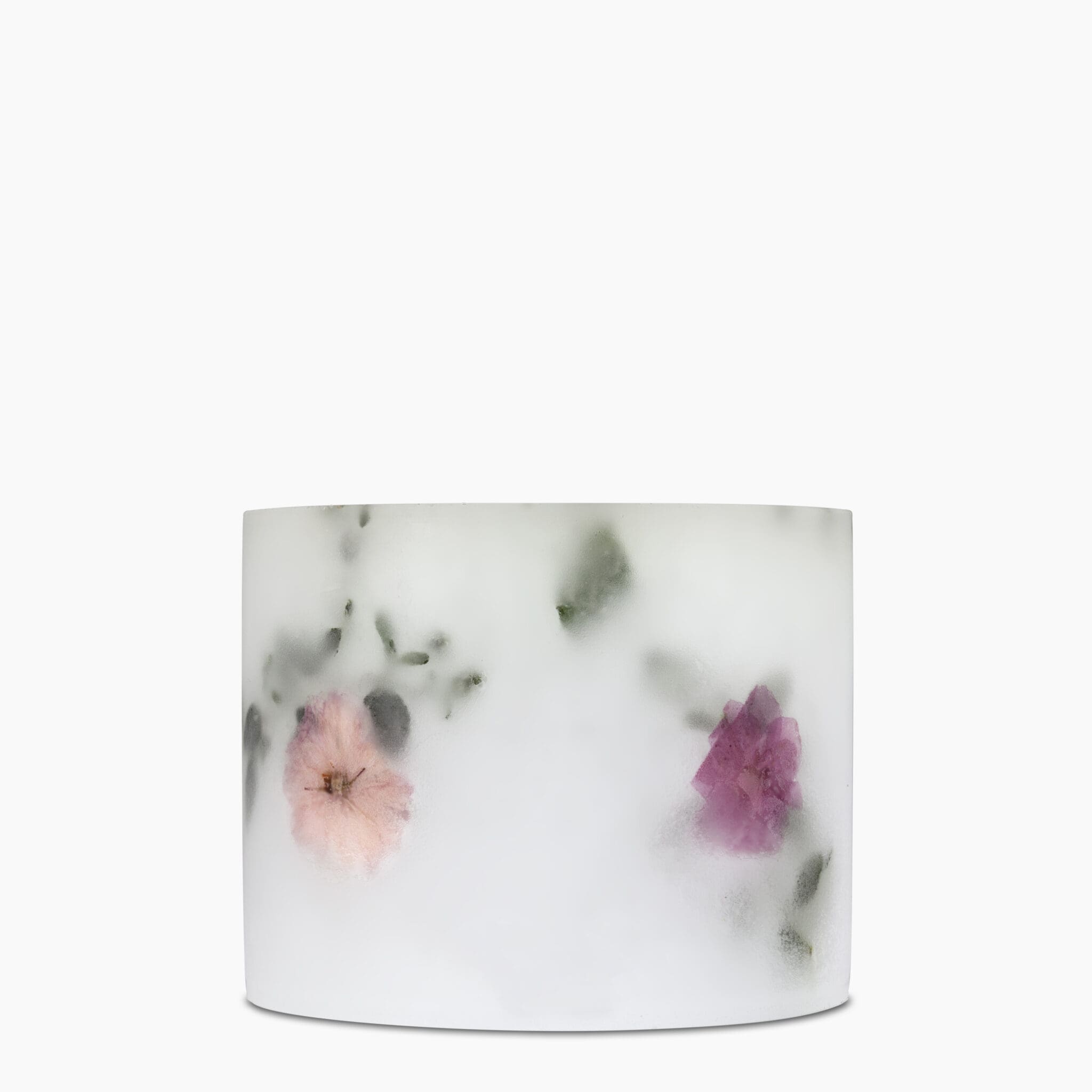 Rear view of Sakura Avenue Scented Grand Pillar Candle showing artisan craftsmanship.